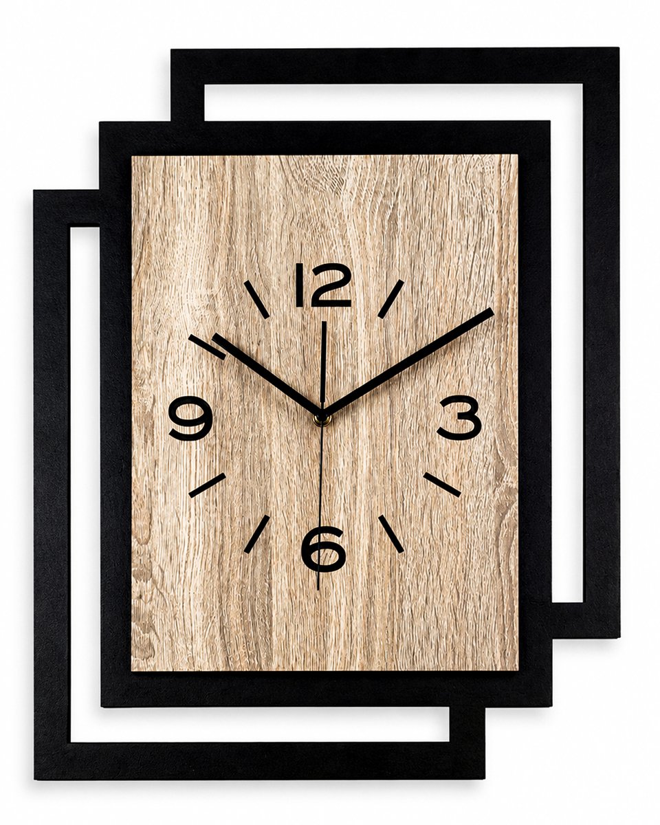 Handgemaakte Grote Houten Wandklok – Modern Minimalistisch Design, Rechthoekig Verticaal, Leesbare Cijfers, Geruisloos, Zonder Tikkend Geluid – Voor Woonkamer, Slaapkamer, Keuken – Unieke Wanddecoratie, Industrieel Design & Stil Uurwerk,zwart en hout