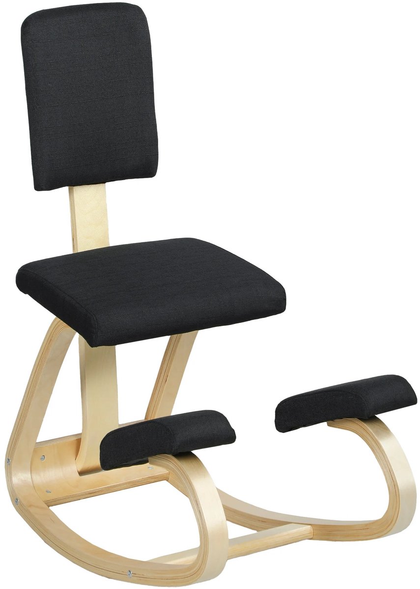 ITRONIQ Ergonomische Kniestoel Met Rugleuning - Comfortabel Schommelstoel Voor Bureau - Houdingsstoel - Berkenhout - Zwart