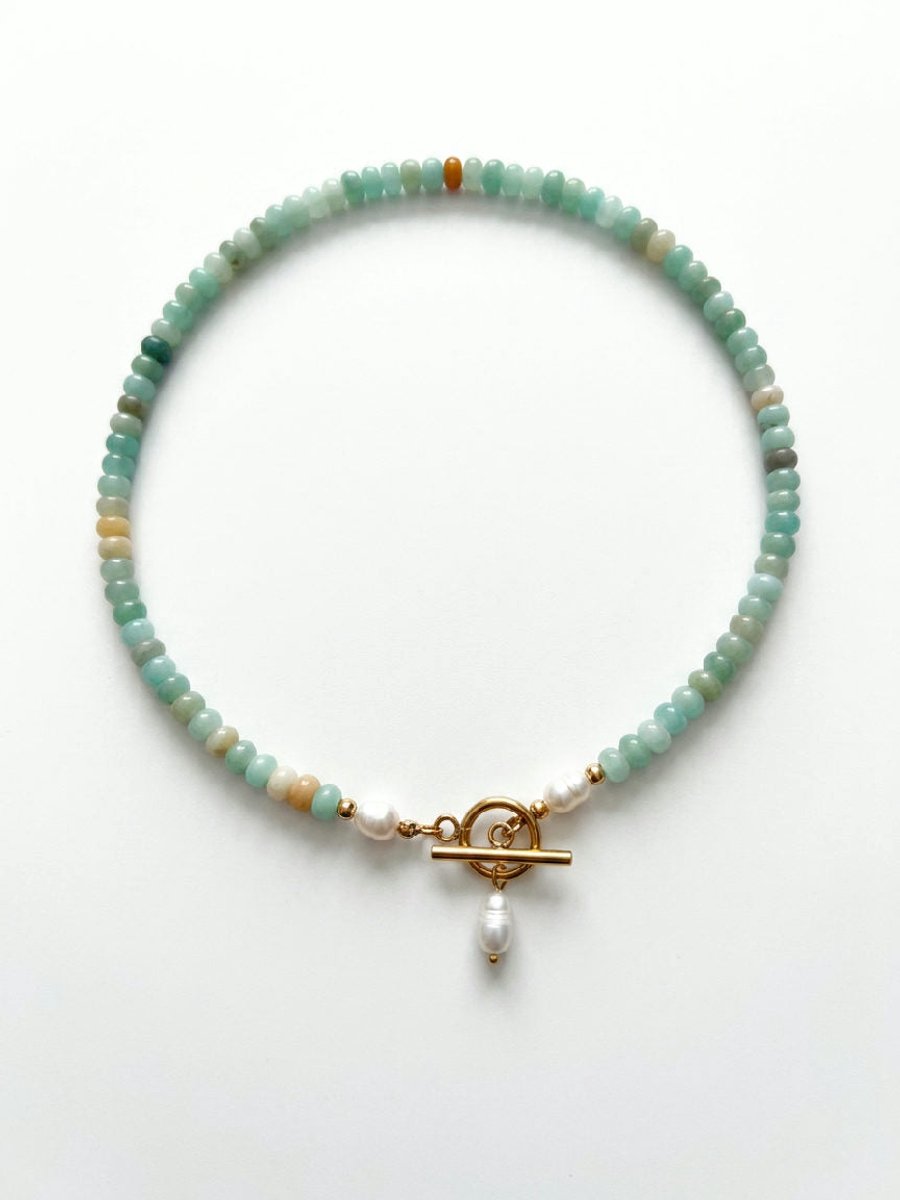 Mila - Kralenketting - Zeegroen - Stainless Steel - -