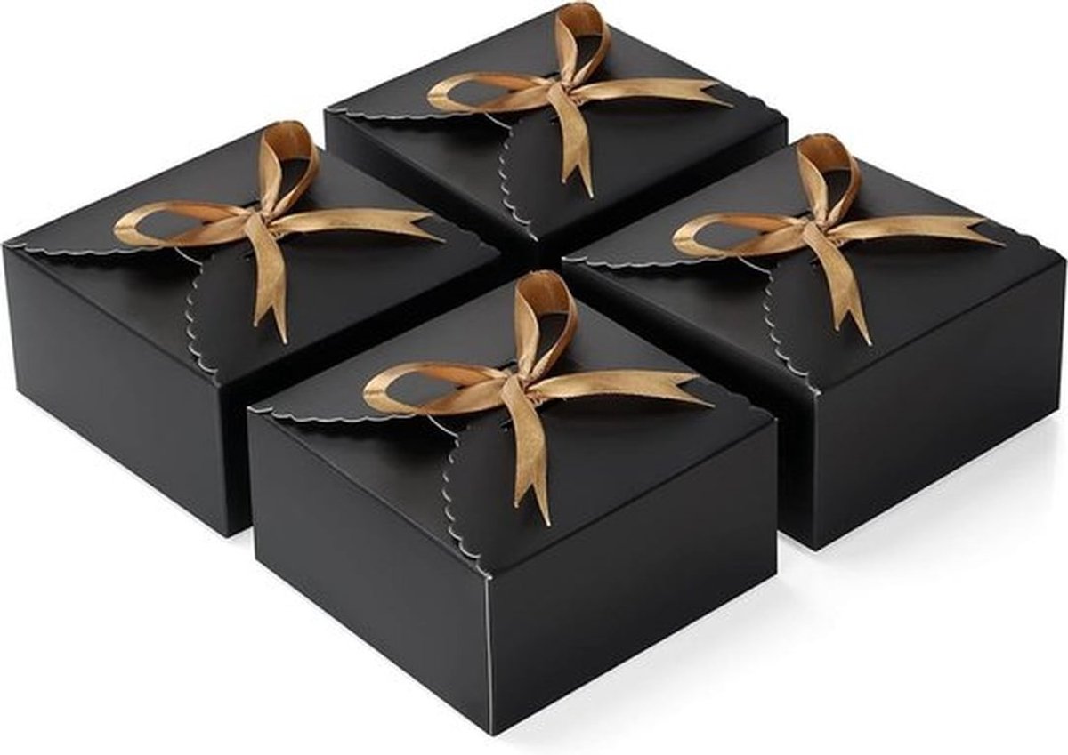 - Vierkant Geschenkdozen - DIY Cadeauverpakking - Zwart - Goud Lint - Feestdecoratie - Huwelijksgeschenken - Klein Model - Kraft Papier - Geschikt voor Diverse Gelegenheden - Luxe Verpakking - 50 Stuks in Verpakking
