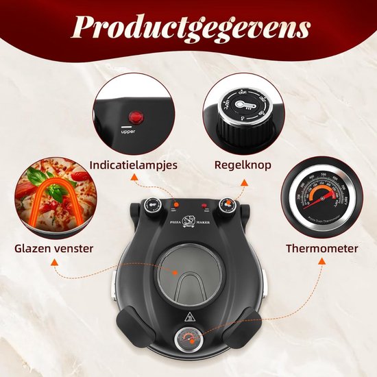 NIVA® Pizza Oven - Pizzaoven Draagbaar - Pizza Oven Elektrisch - Zwart - 33cm x 34cm x 17cm — afbeelding 4