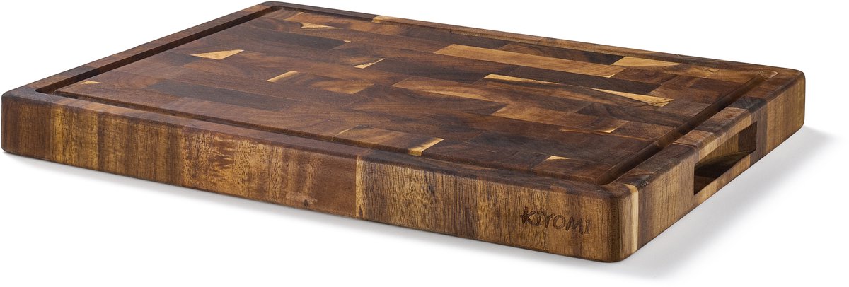 Kiyomi Houten Snijplank van Acaciahout – Professioneel Hakblok van Kopshout (End Grain) met Sapgeul, Handgrepen & Anti-slip – 40 x 30 x 3,5 cm — cadeau in Kookcadeaus - foto 4