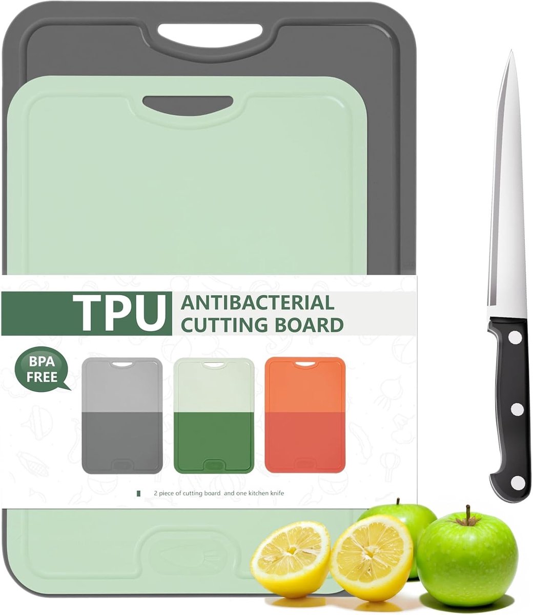 Flexibele Snijplank Set - Grijs/Groen - BPA-vrij - Met Mes en Sapgoot - Voor de Keuken
