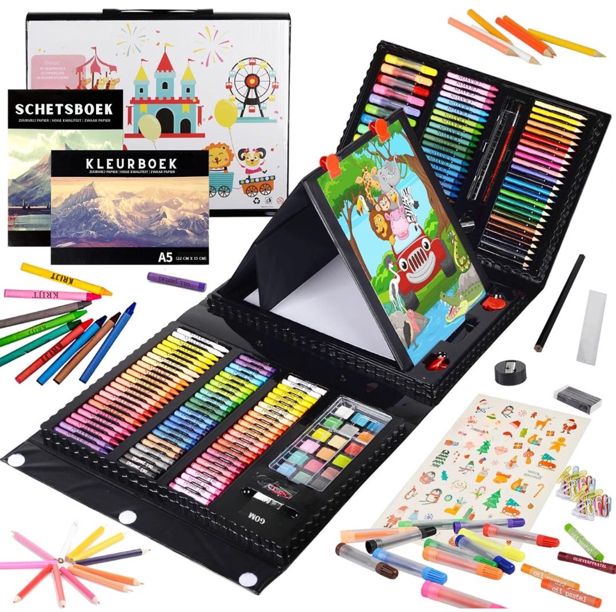 KIRA® Tekenset - Professionele Marker Organizer & Grote Pennentas - Luxe Teken Organizer & Pennenetui - Zwart - 41cm x 31cm x 6cm