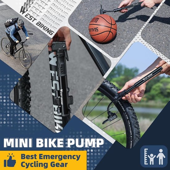 Fietspomp, mini, aluminium, luchtpomp, fiets, alle ventielen, draagbaar, snel oppompen, voor MTB, racefiets, balpomp — afbeelding 4