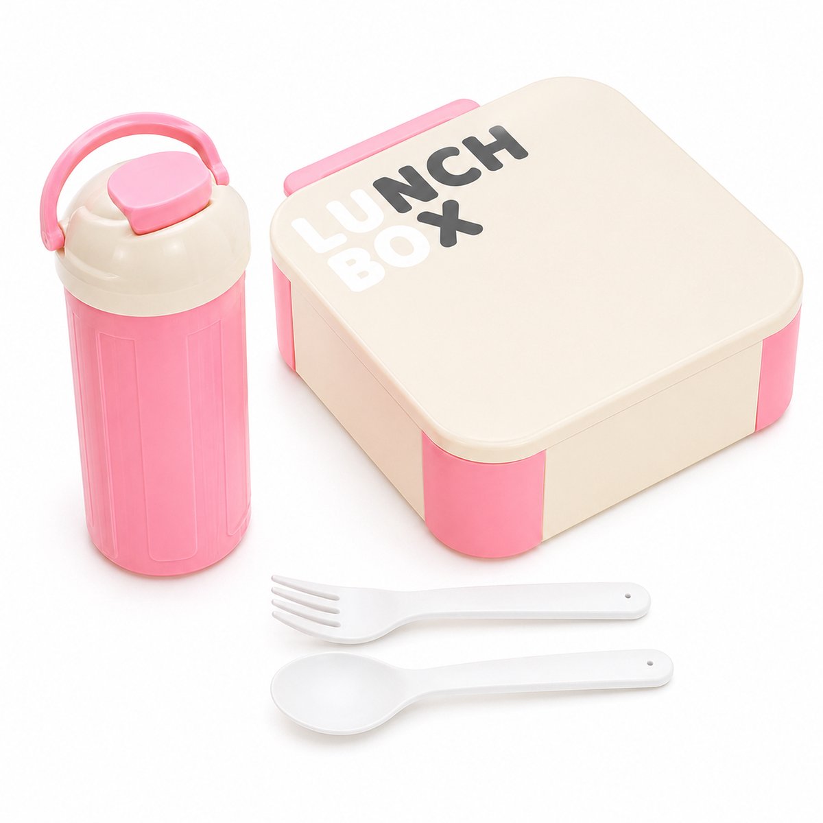Bobypet - Bento Box Lunchbox Set met Waterfles - Magnetronbestendige Lunchbox met Bestek - Paarse Vershoudbak Set voor Kantoor en School - Roze