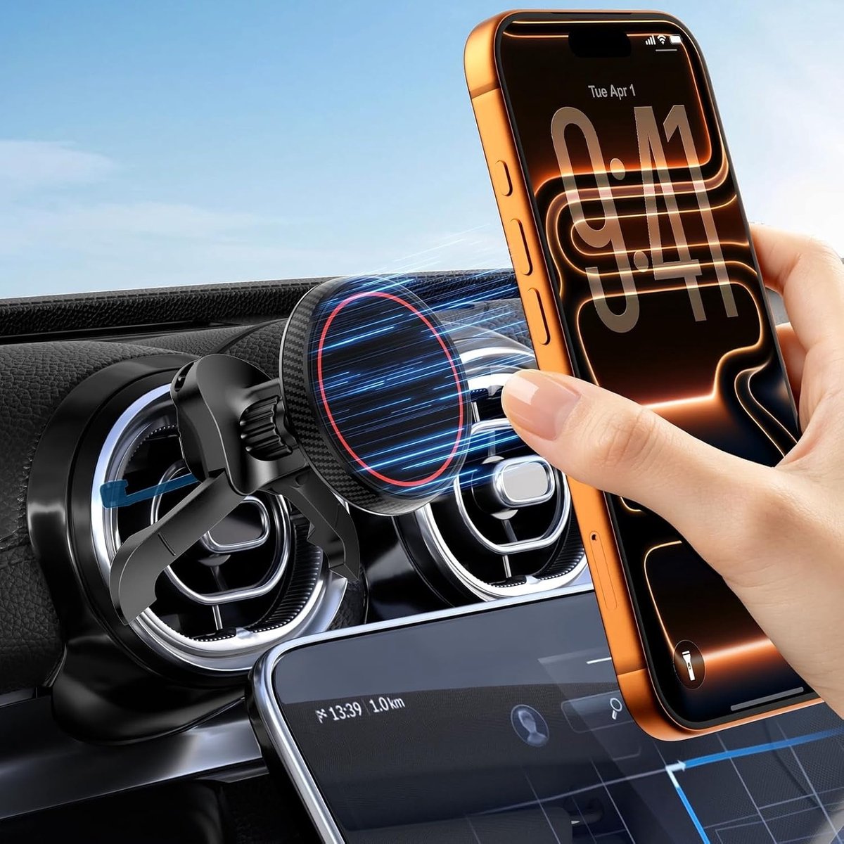 Ntech Magnetische Telefoonhouder Auto voor Luchtrooster – Sterke Magneet Houder – Geschikt voor Mercedes-Benz A/B/C/E/V/G-Klasse & Audi A1/A2/A3 – Voor iPhone 12 t/m 17 en Smartphones