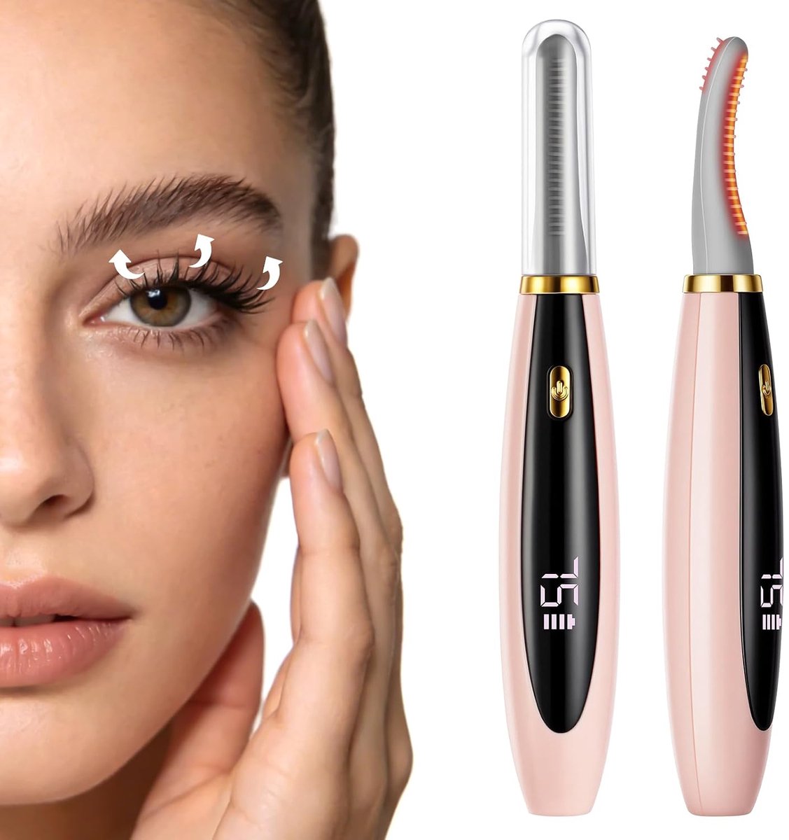 carmdering - Elektrische Wimperkruller met Verwarming, 3 Temperatuurstanden, LED Display, Oplaadbare Wimperkruller voor Langdurige Wimperkrul