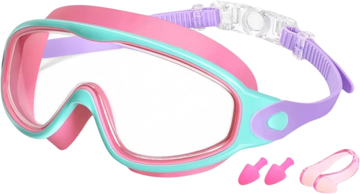 Kinder Zwembril – Zwembril voor Kinderen met Breed Zicht, Anti-UV en Anti-Condens voor Jongens en Meisjes van 3-15 Jaar - Roze en Paars