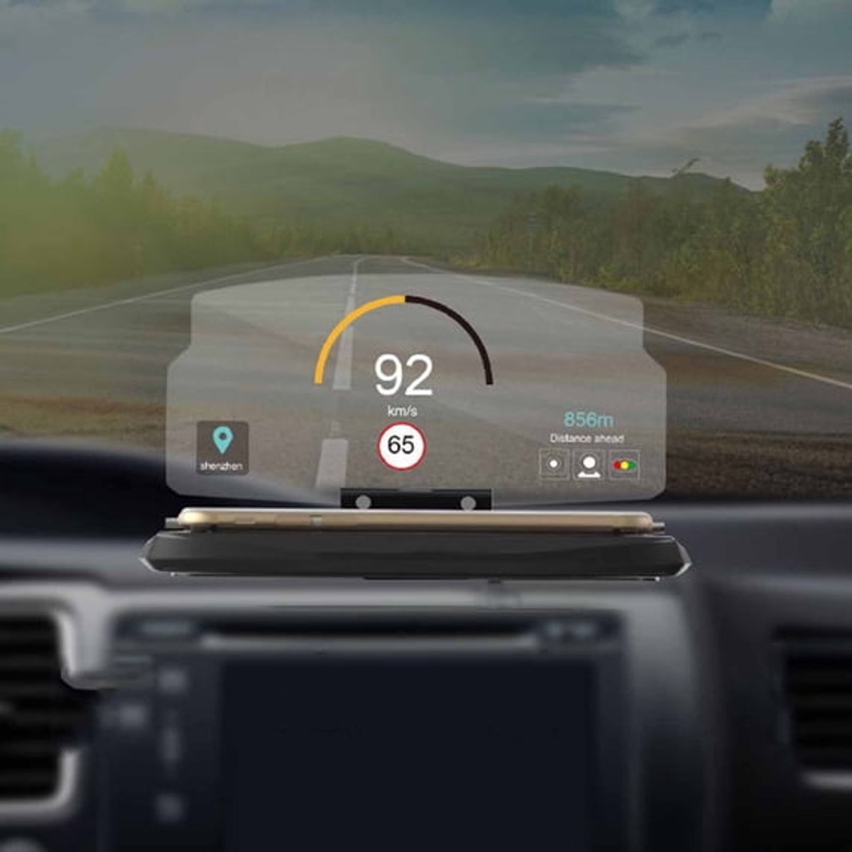 Ulisem - Draadloze Auto HUD Projector - Met Qi Draadloos Opladen - Voor iOS En Android - Navigatie Projectie Op Voorruit - 180° Verstelbaar - Antislip Siliconen Mat - ABS Kunststof - Spiegelweergave Voor Navigatie Apps - Voor Auto Dashboard