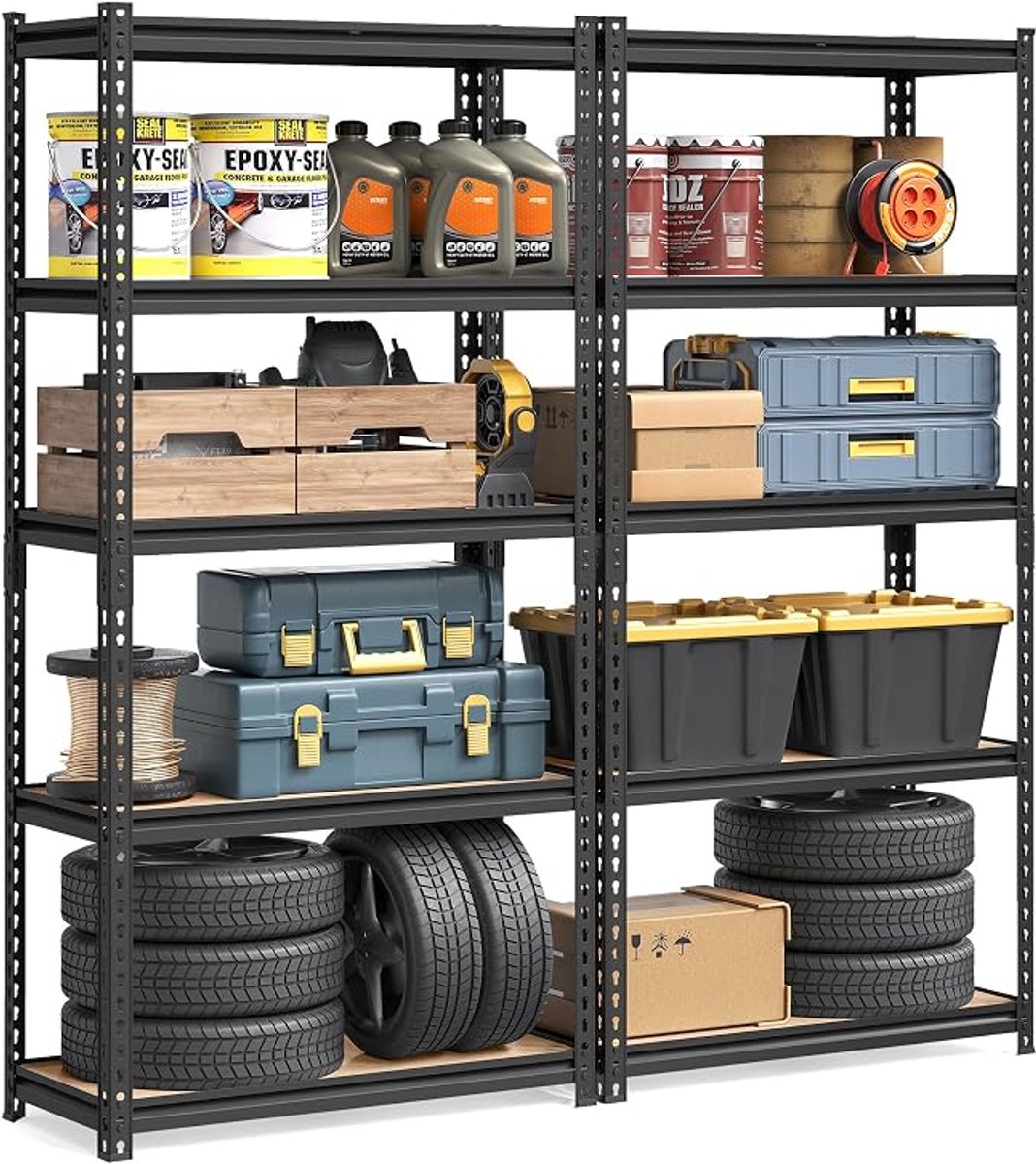 Schwerlastrek Set Van 2 - Metalen Stellingkast Met 5 Planken - Zwaar Belastbaar Opbergrek - 45 x 90 x 180 cm - Voor Garage, Kelder En Werkplaats