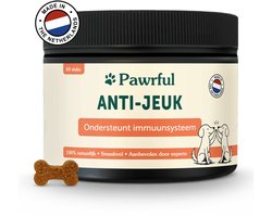 Pawrful Anti-Jeuk - 60 Snoepjes - 100% Natuurlijk - Ondersteuning bij krabben, pootlikken, oorproblemen en allergieën - 100% Natuurlijk - Ondersteunt immuunsysteem van hond