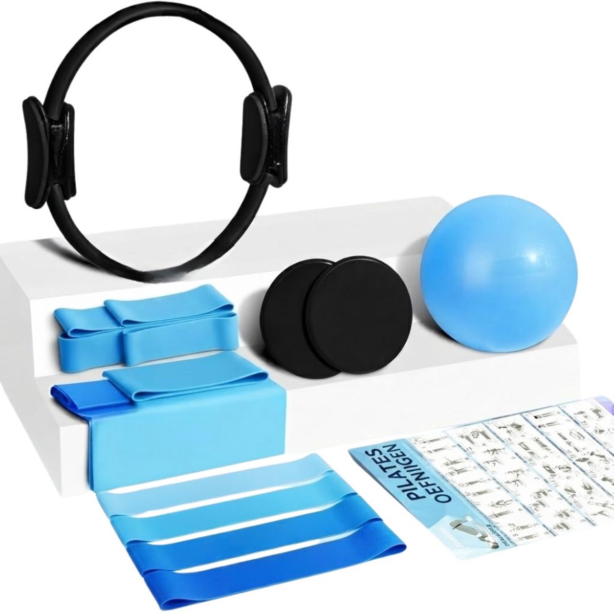 VALI® Pilates Bal - Fitness Set voor Thuis Workout - Pilates Ballen - Zwart/Blauw - 44cm x 34cm x 7cm