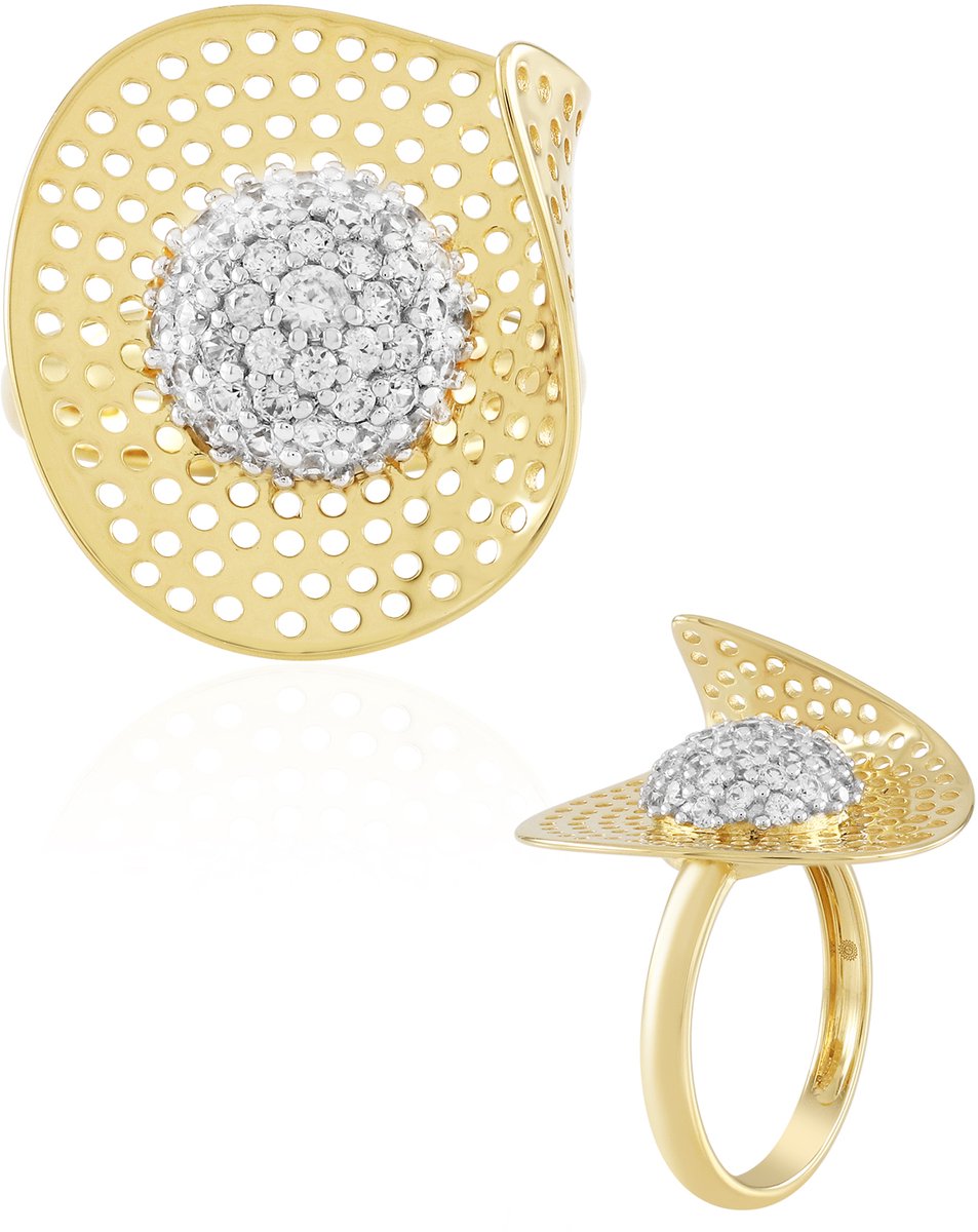 Cavill - Zilveren Ring met 40 Zirkonia - 0,81 ct - Verguld 925 Sterling Zilver - Verstelbaar - Elegante Avondring - Rondgeslepen Zirkon uit Cambodja