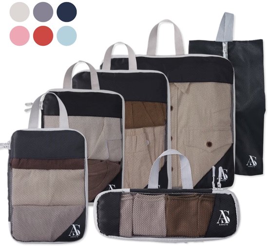 ANNSTÉ® Compressie Packing Cubes 6 Stuks Zwart
