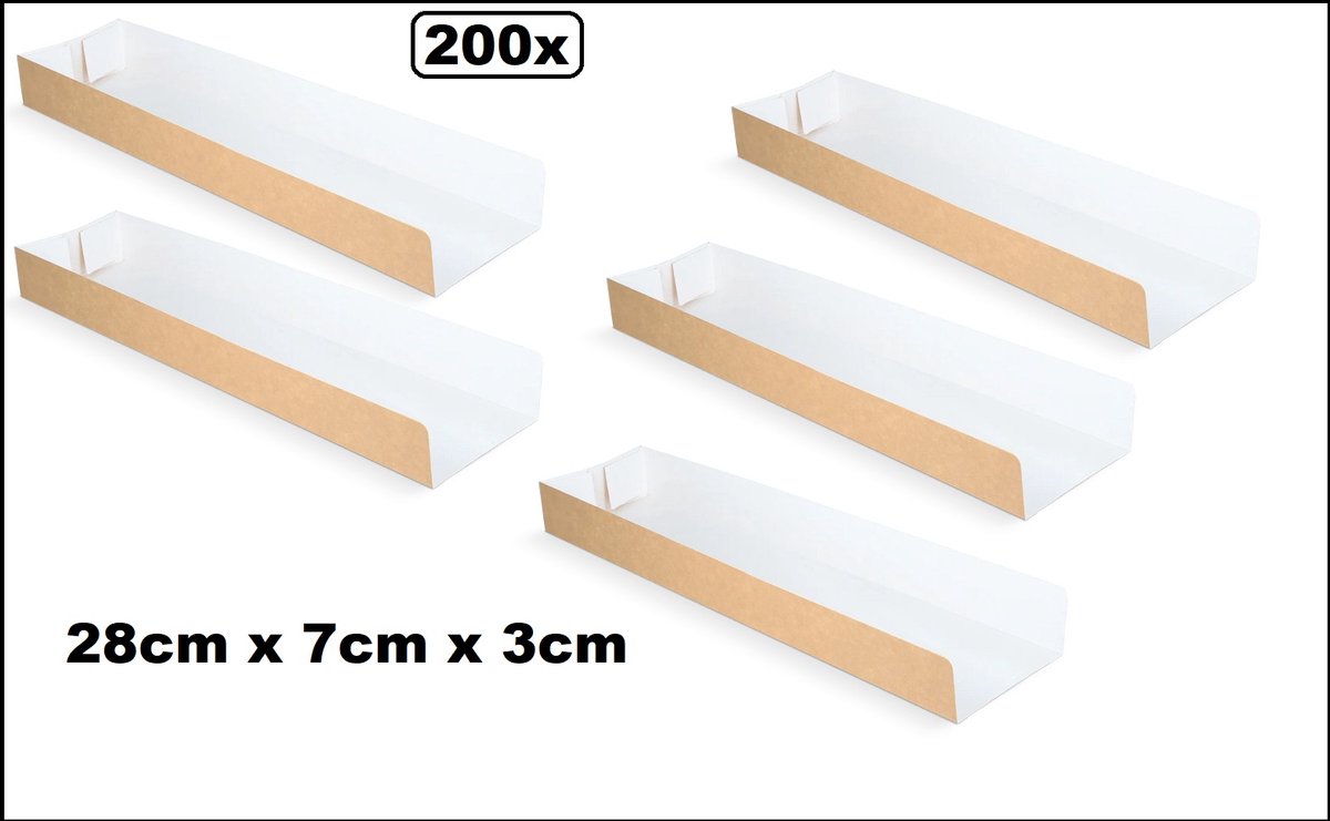 200x Panini tray kraft/wit - Inschuif Panini - Frikandel snack tapas bakje festival thema feest