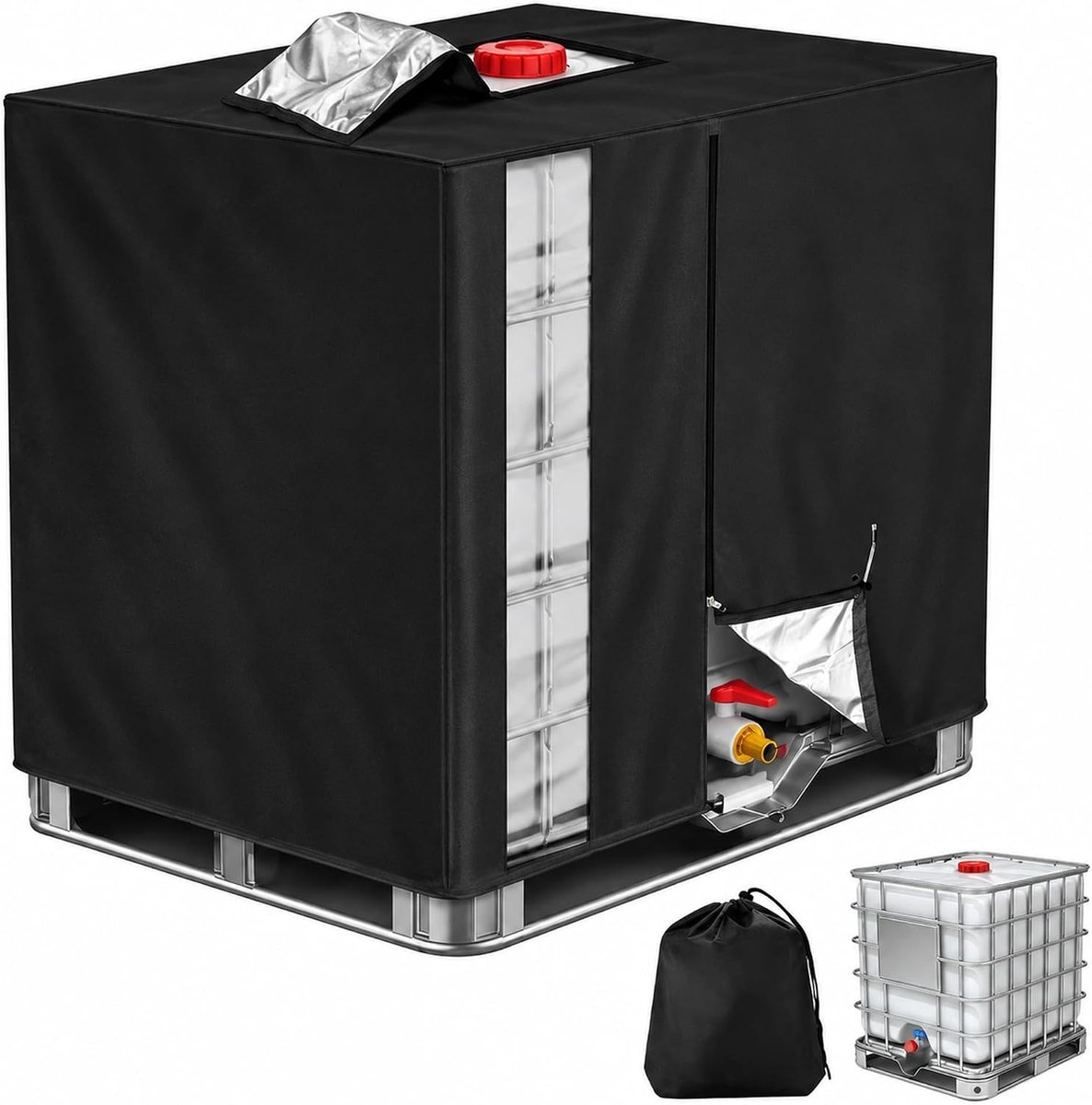 IBC Tankafdekking - Transparant - 120 x 100 x 116 cm - Waterdicht Zeil met Ritssluiting - Voor IBC-Containers