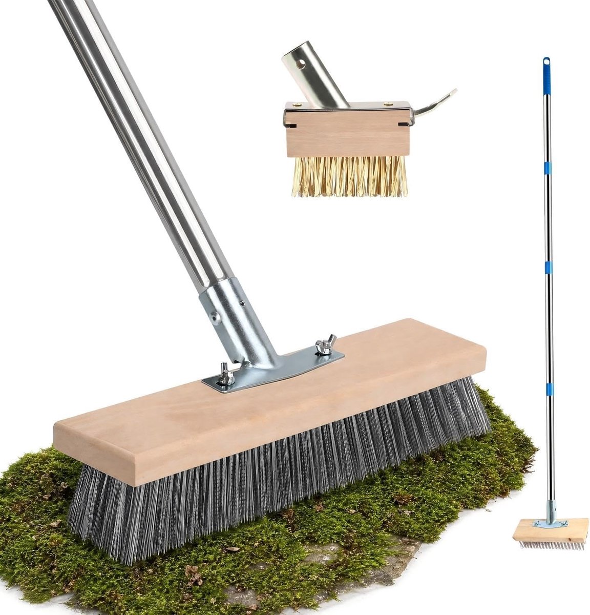 Draadbezem met steel - 2 stuks - 160 cm - Stalen Borstel voor Mosverwijdering - Voor Tuin en Terras