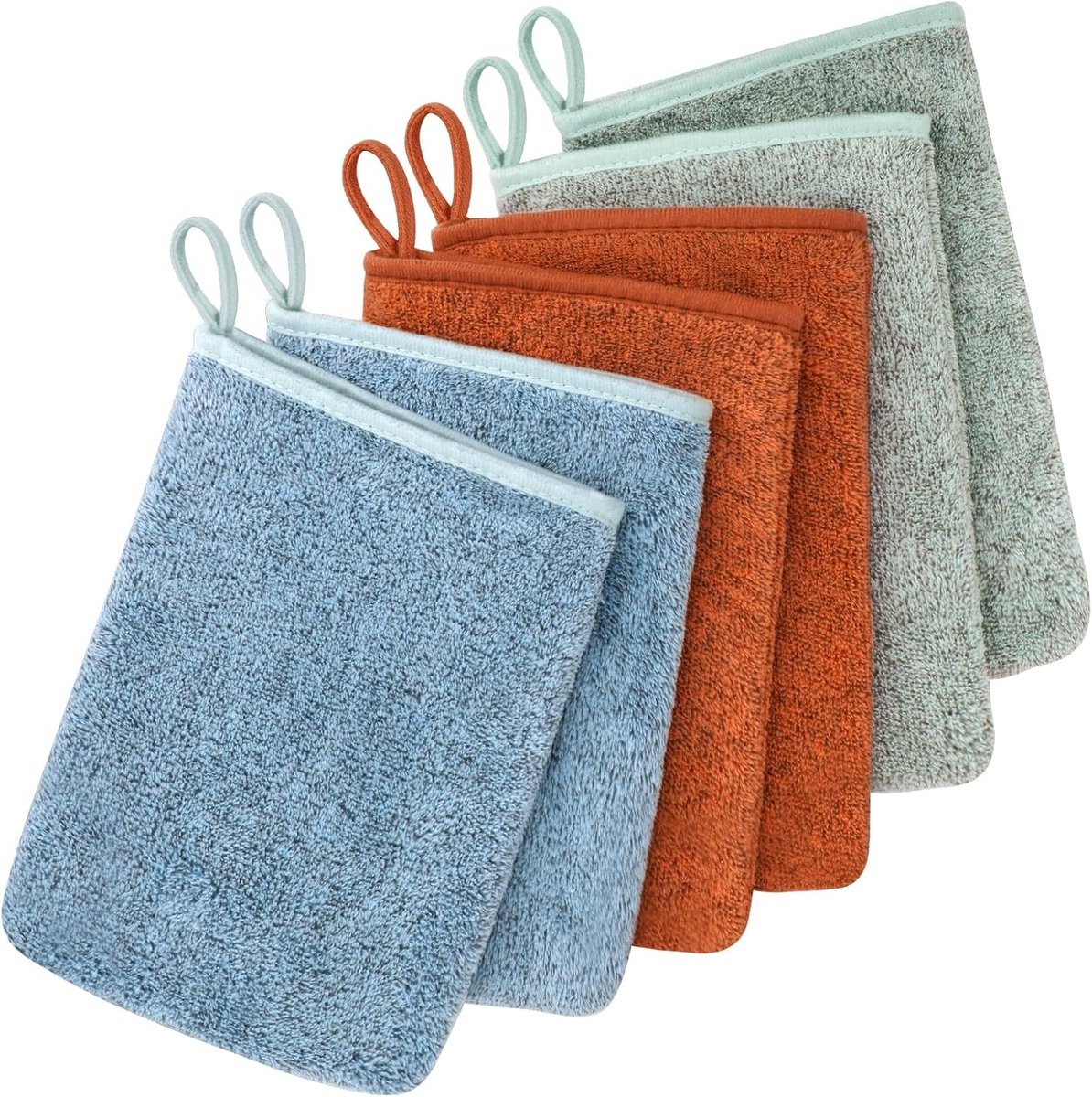 Washandjes Set van 6 - Grijs - 15 x 21 cm - Zachte Bamboekoolstofvezel - Voor Gezichtsreiniging en Gevoelige Huid
