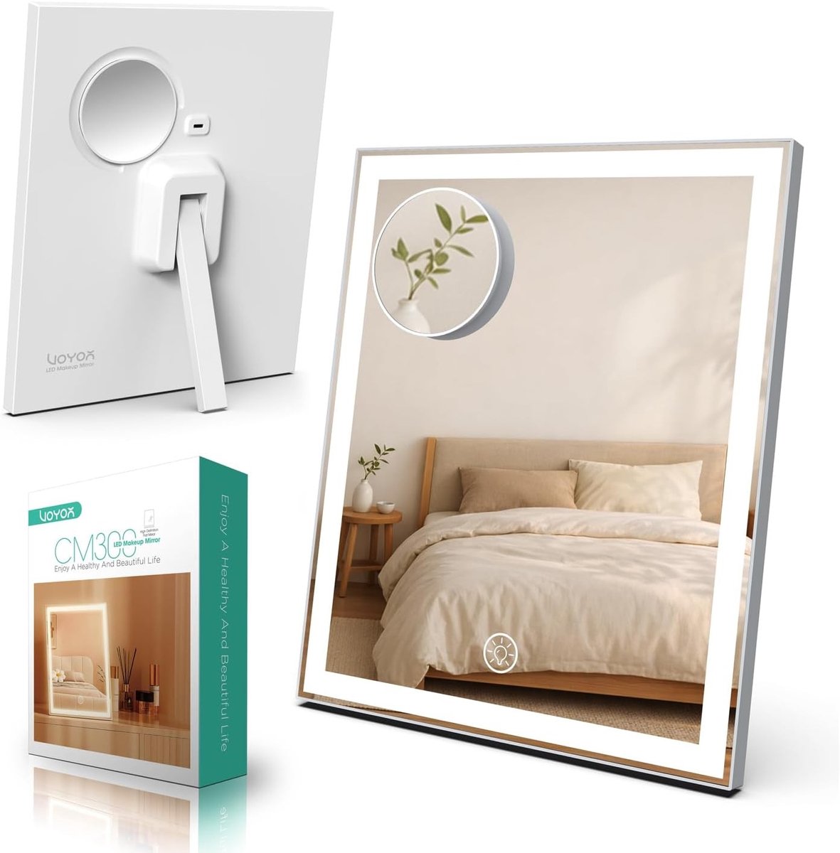 Make-upspiegel met licht - Wit - 30 x 25 cm - LED Spiegel met 10x Vergroting - Voor Slaapkamer en Badkamer