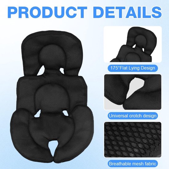 Kinderwagenkussen, autostoelverkleiner voor baby's, 3D mesh stof zitverkleiner, comfortabel en ademend voor kinderwagen, autostoel, kinderstoel, zwart — afbeelding 5