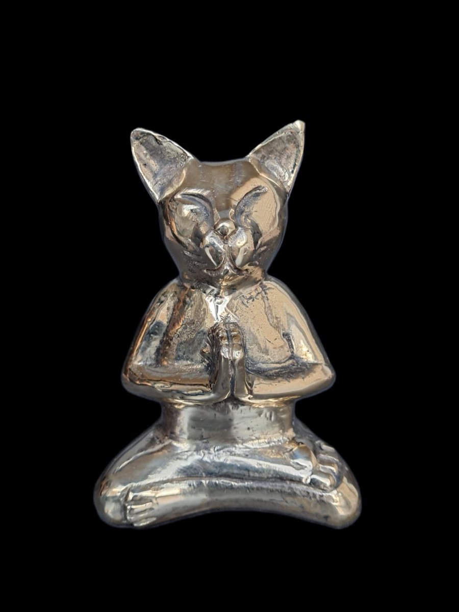 Statue/chat/zen/méditation/laiton/Lotus