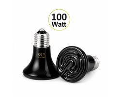 UniEgg® Duo verpakking 2x Keramische warmtelamp - 100 Watt (Zwart) -Donkerstraler - E26 - 10.000 uur - voor kuikens - reptielen - amfibieën - pulletjes - knaagdieren - geeft alleen warmte en geen licht!