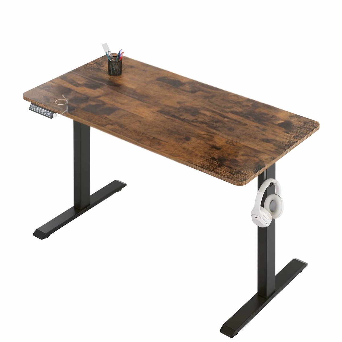 Bureau 120x60cm - In Hoogte Verstelbare Ergonomische Werktafel met USB-Oplaadpoort en Geheugenbediening en 120x60cm Brown