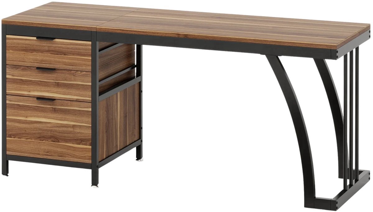 Bureau - Werktafel, 3 lades en Walnut met Bureau met lades - Voor Studeren en Werken