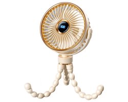 Draagbare mini kinderwagenventilator, oplaadbare persoonlijke ventilator, reisbenodigdheid voor babywagen, speelwagen, autostoel en loopband, fietsaccessoire, 360° draaibaar, 3 snelheden met display, beige