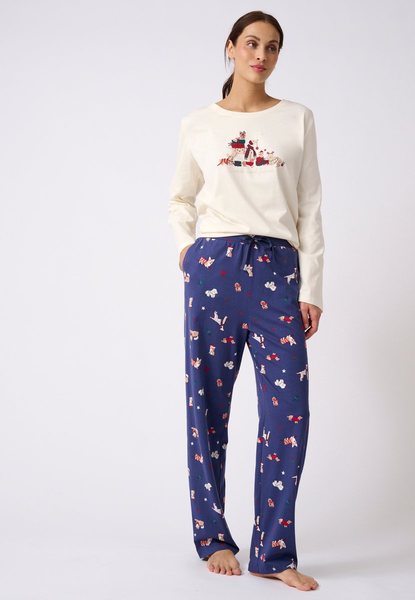 Damart Kerstpyjama van jerseytricot zuiver kamkatoen - Dames - Blauw - 42-44 (M)