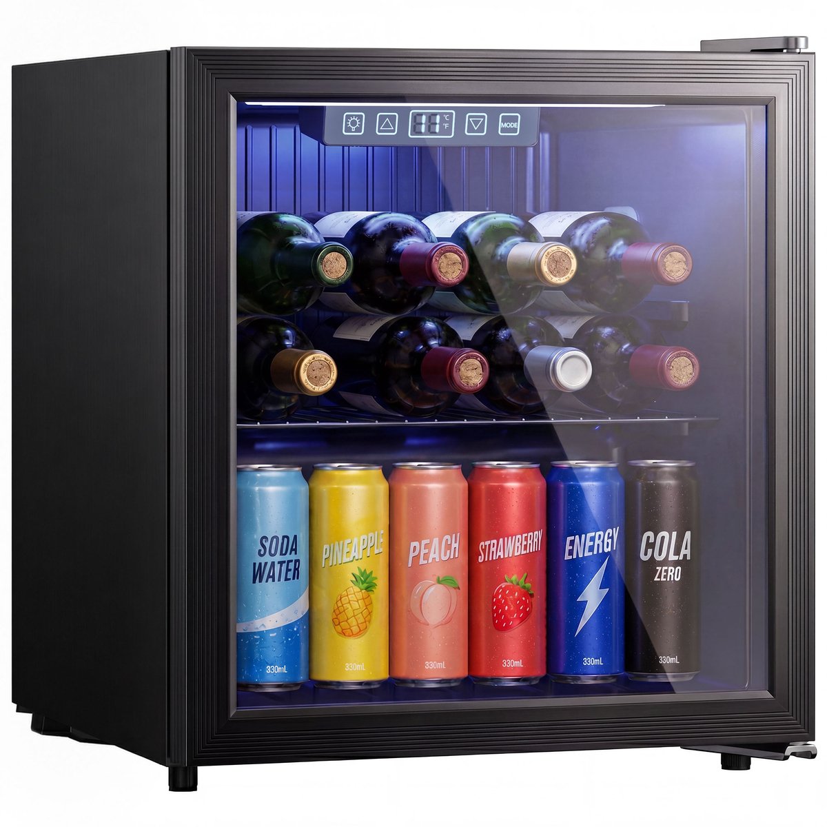 Homcom Drankkoelkast – Minibar – Mini Koelkast-50L-Koelruimte voor 48 blikjes met dubbelwandige deur-Verstelbare plank-ledverlichting-zwart