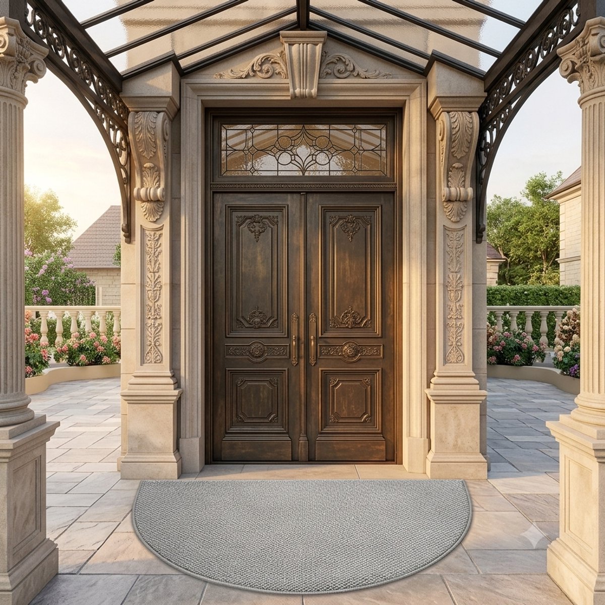 Maison Elara Halfronde Vuilmat Antislip 50x80 cm - Polyester Deurmat voor Binnen en Buiten - Grijs