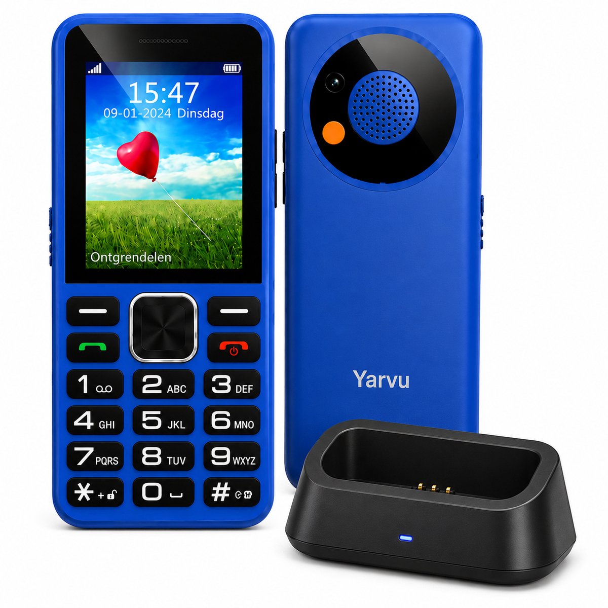 Yarvu ® - Uniwa 2 - Senioren Telefoon 4G- Met Oplaadstation - Dual Sim - SOS Functie - Design Mobiele GSM - Mobiel - Nederlandstalig Menu - Mobiel - Blauw