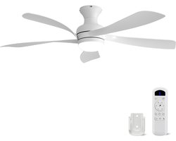Plafondventilator Met Lamp - 5 ABS Bladen - Ø 132 cm - Dimbare lamp - Met Afstandsbediening - 6 ventilatorstanden - LED's Light - Wit