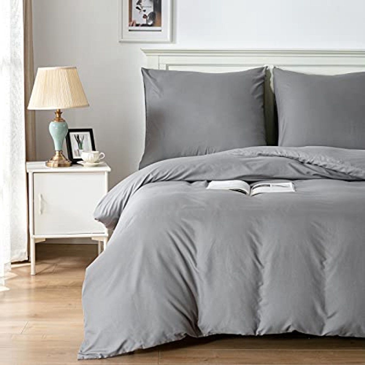 Nazik Living Beddengoedset 3-delig - 200 x 200 cm + 2 kussenslopen 80 x 80 cm - Geborsteld Polyester - Grijs