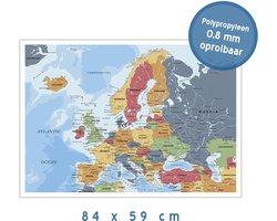 Map/ kaart Europa (Engelstalig) | Landen en steden | 84 x 59 cm | A1 formaat | Europe | Landkaart | Europese unie | Eurazië | Aardrijkskunde | Poster XL | Engels| 1 stuk