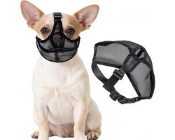 Set van 2 Muilkorven voor Honden met Korte Snuit – Ademende Hondenmuilkorf – Anti-Bijt en Anti-Blaf – Gaasmuilkorf – Geschikt voor Franse Bulldog, Shih Tzu, Mopshond, Kleine Hond – (Zwart) (L)