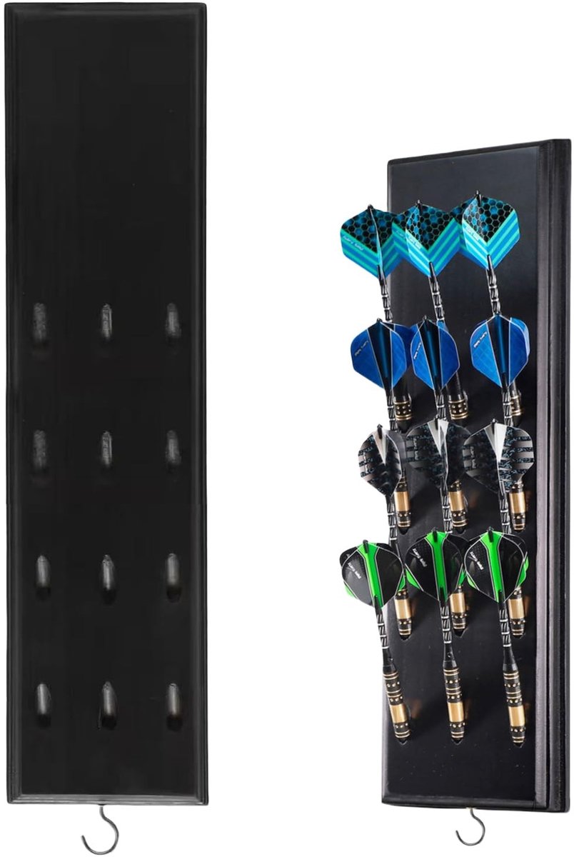 Dailygoods - Houten darthouder voor 12 darts, hoogwaardige darthouder van hout, praktische dartopslag, aan de muur hangende dartstandaard, voor elk type dartbord (zwart), zwart, Kleur: zwart