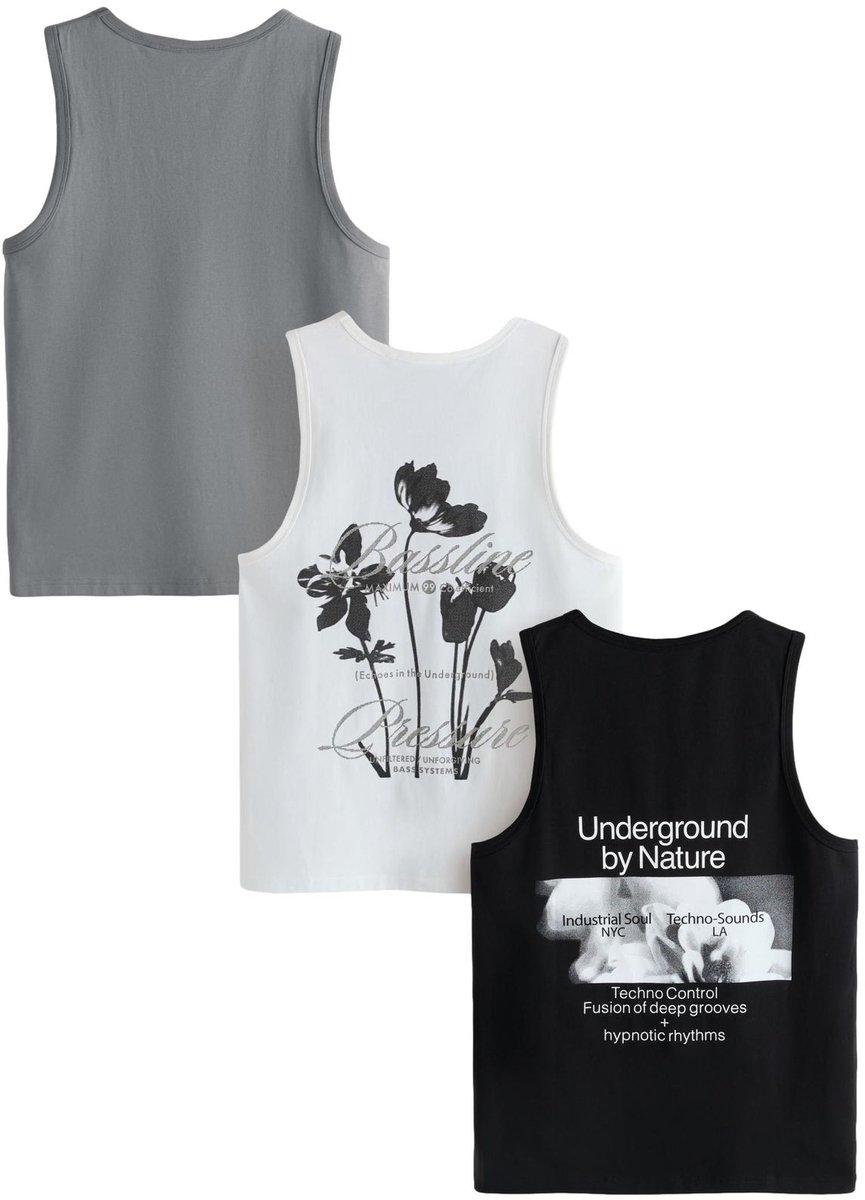 Next - Heren - Set van 3 hemdjes met print - Wit