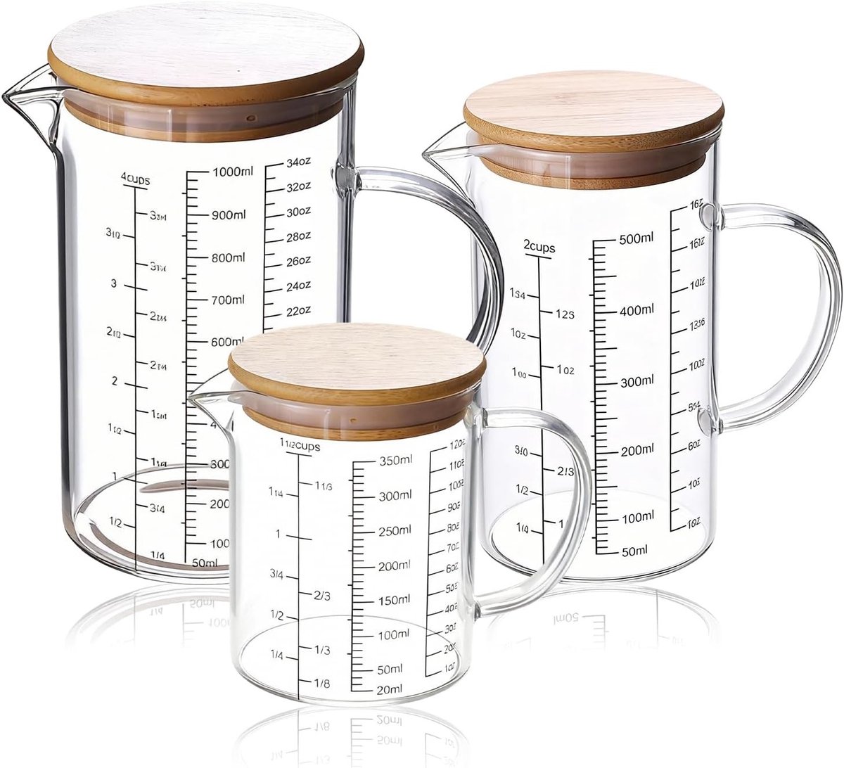 Set van 3 Glazen Maatbekers - Borosilicaatglas - Hittebestendig - Nauwkeurige Schaal - Voor Keuken en Bakken