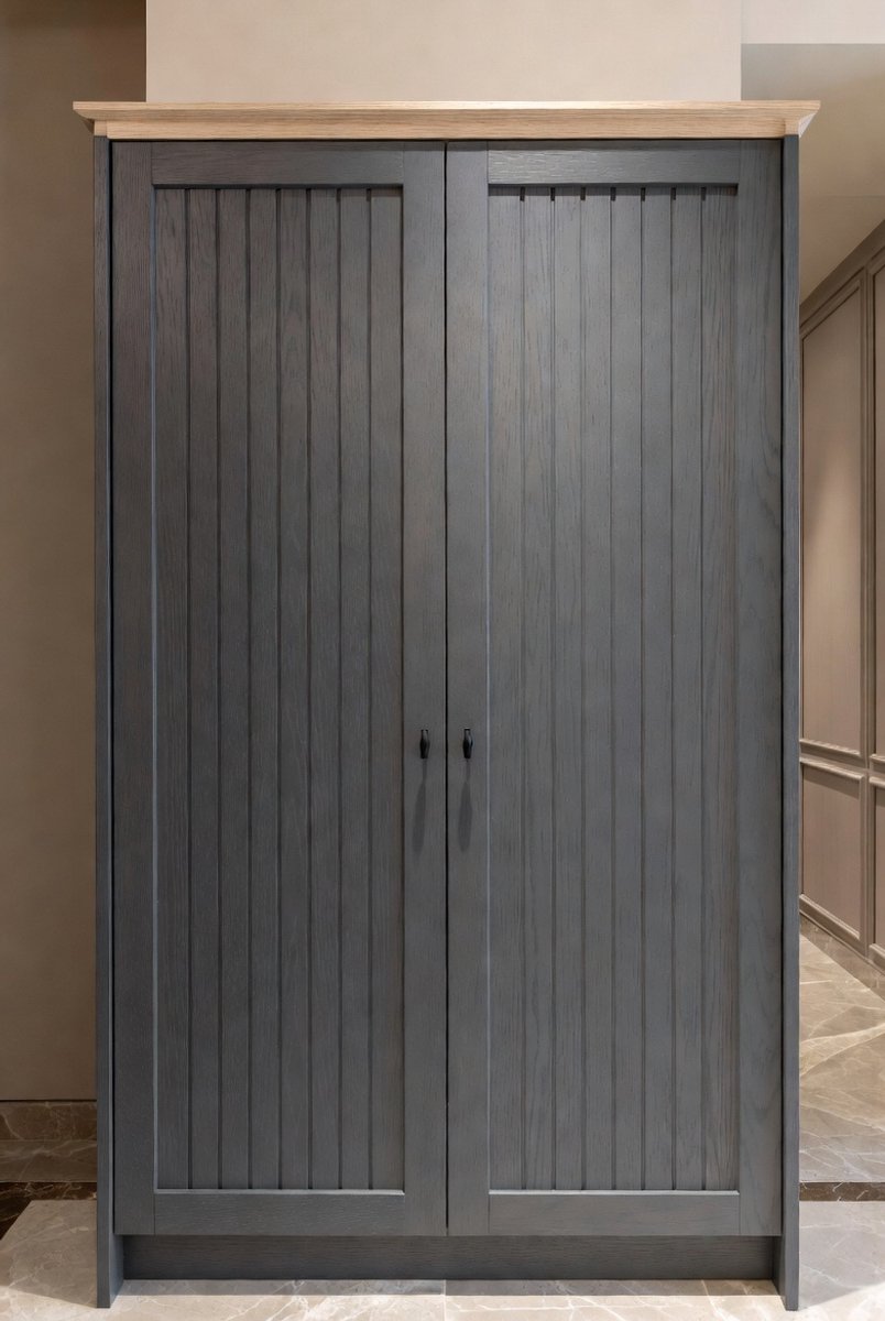 Nordic Luxe Kledingkast 3 Deuren Grijs & Eiken Look – Grote Garderobekast met 2 Kledingroedes en Opbergvakken – Moderne Slaapkamerkast Opbergkast voor Kleding, Schoenen en Accessoires – 120 x 52 x 175 cm-Medahomestore