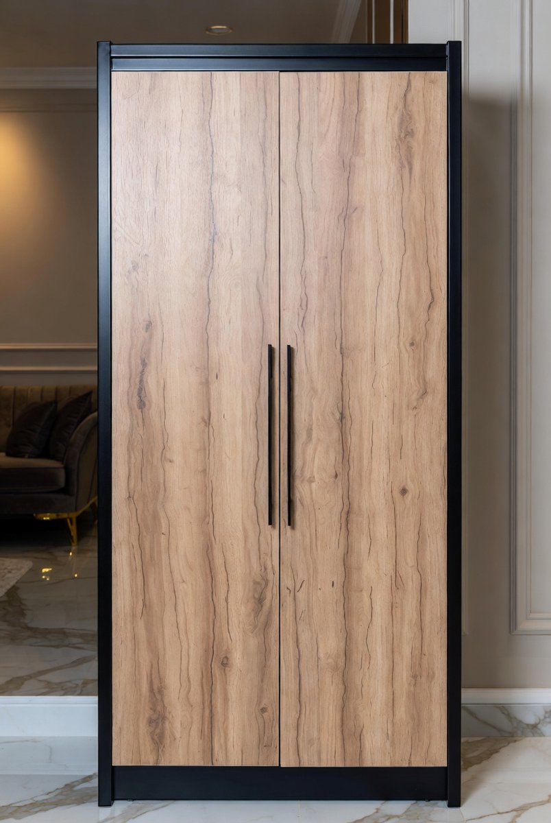 Nova Elite Boekenkast met Deuren - 74x35x180 cm - Antraciet - Deuren Antraciet Grijs & Wot