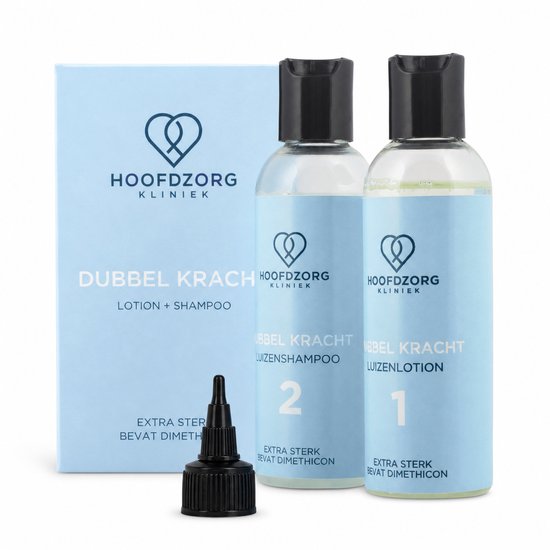 Dubbel kracht (luizenlotion en luizenshampoo) van HoofdZorg Kliniek - twee flessen met in totaal 200ml - met dimethicone - hoofdluizen lotion uit de kliniek en luizen shampoo gebaseerd hierop