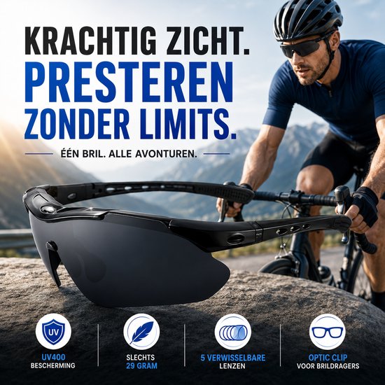 Rocky - Fietsbrillen Heren - Sportbrillen - Professionele Fietsbril + Inclusief 5 Verwisselbare Lenzen + 2 jaar garantie van Merkloos — afbeelding 3