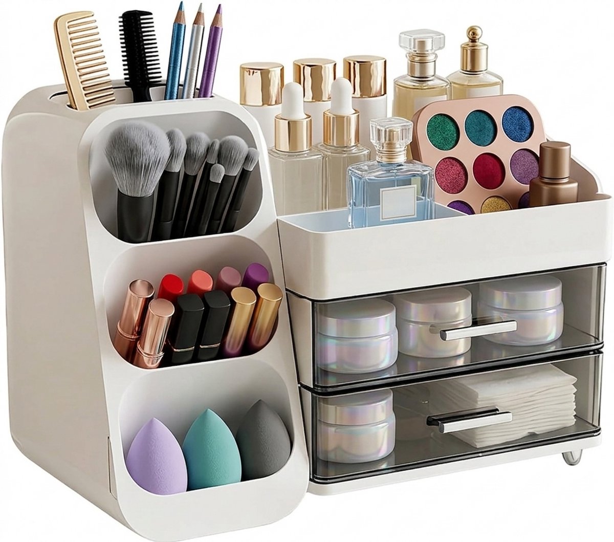Cosmetica-organizer met laden, groot, ivoorwit - Livatto