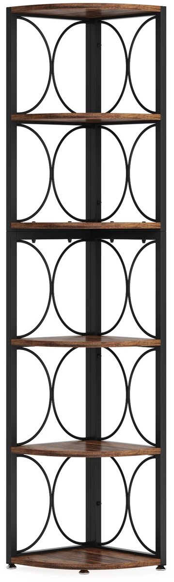 NordHaus Hoekboekenkast - Hoekplank - Opbergrek - Ruimtebesparend 6-Laags Ontwerp - 67 Inch Hoge Staande Boekenkast