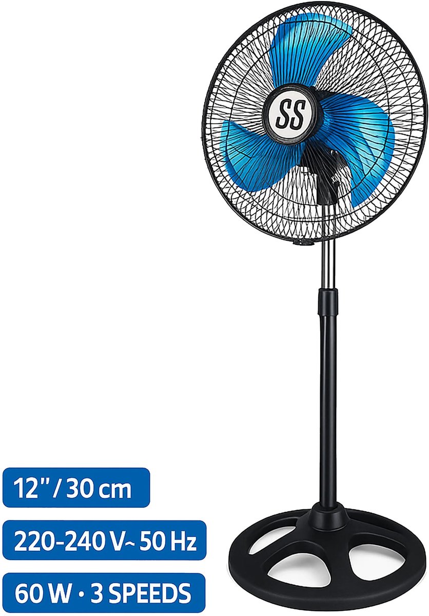 Wentinkmo 1 indusriele staande ventilator -12 inch 60W oscillerend 360 - ideaal voor thuiskantoor Slaapkamer