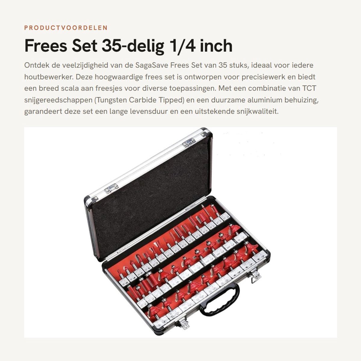 Dailygoods- Freesset 35 Delig - TCT Frezen - 1/4 Inch/1/2 Inch - Aluminium Behuizing - Precisie Technologie - Voor Houtbewerking - Freesnijder