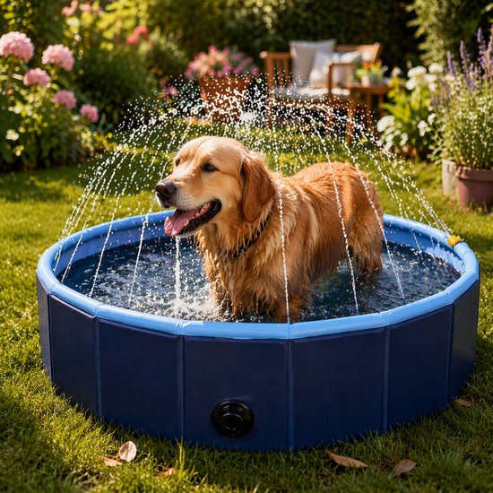 Your Pet Splash 2 in 1 Hondenbad – Opvouwbaar Hondenzwembad voor Honden met fonteinfunctie – Ø120 x 30 cm – Antislip Bodem – Blauw